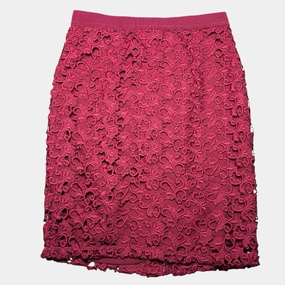 Ann Taylor Womens Embroidered Lace Overlay Skirt Size 4P Petite Dark Red NEW - Picture 2 of 13